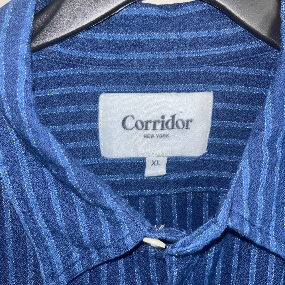 Corridor New York Shirt - blue striped 100 % cotton long sleeve button up - Picture 3 of 10
